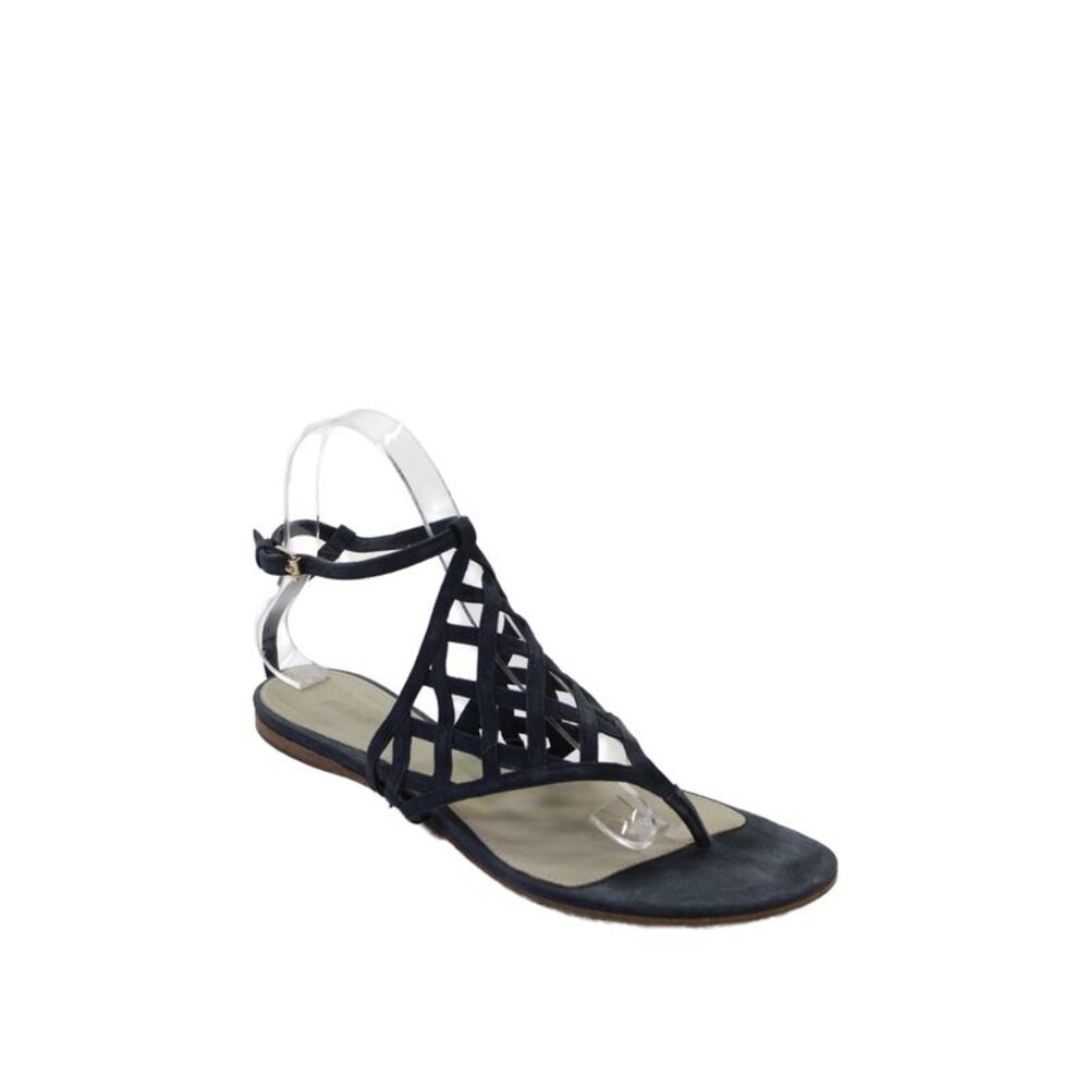 Jil Sander Womens Suede Strappy Flat Sandals Shoes Dark Blue Size 9.5